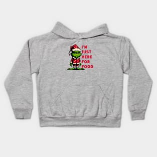 Festive Grinch Humor: 'I'm Just Here for Food' Christmas Funny Shirt Kids Hoodie
